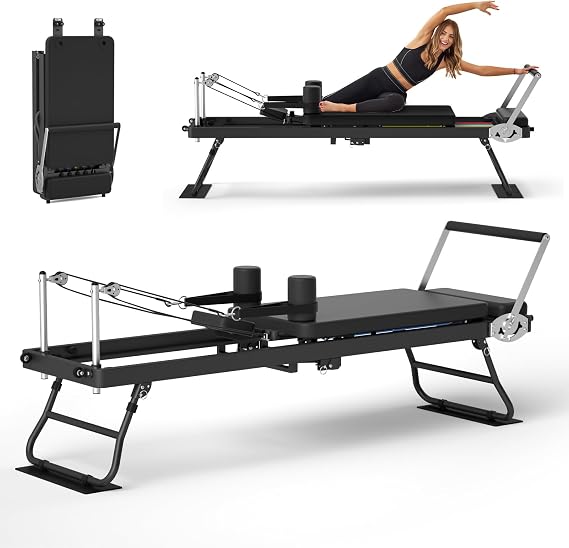 Foldable Pilates Reformer for Home Use Pilates Reformer Machine with Adjustable Resistance Bands Space-Saving Pilates Machine for Core Strength&Full Body Workout