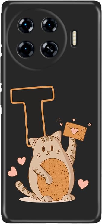 Senada Tecno Spark 20 Pro Plus+ ile Uyumlu Kılıf Tema Art Desenli Baskılı Silikon Kedili T Harfi