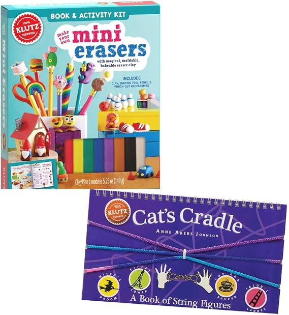 Klutz Make Your Own Mini Erasers Book & Activity Kit with Clay, Tools and Cat's Cradle String Figures Book Bundle