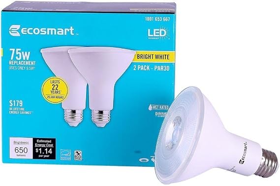 EcoSmart 75W Bright White PAR30 Dimmable LED Flood Light Bulb2-Pack 1001653667