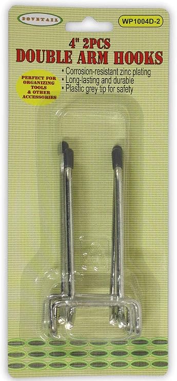 Dovetail 2 Piece 4" Double Prong Peg Hooks | Zinc Plating | Lightweight & Durable | Ideal for Garages and Workshops | Corrosion-Resistant | Safety Plastic Tips | Ultimate Organization Solution