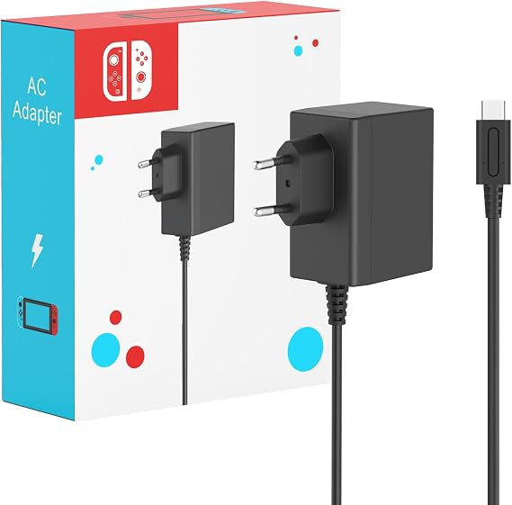 45 W Switch Power Supply with 3 m / 10 ft Charging Cable Compatible with Nintendo Switch/Lite/OLED/Deck Dock/Pro Controller Supports TV Mode