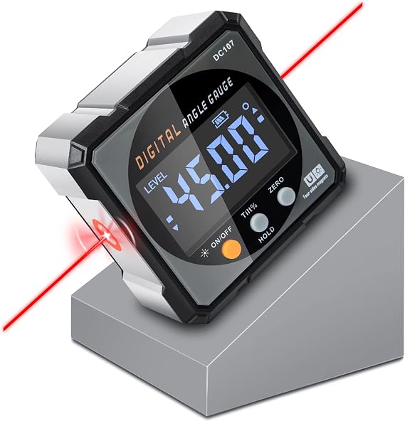 Digital Angle Finder & Gauge, Magnetic Dual Laser Inclinometer | 4-Side Strong Magnetic Protractor, Electronic Laser, Digital Level Cube, Table Saw Miter, Woodworking Measuring Tool, Hanging