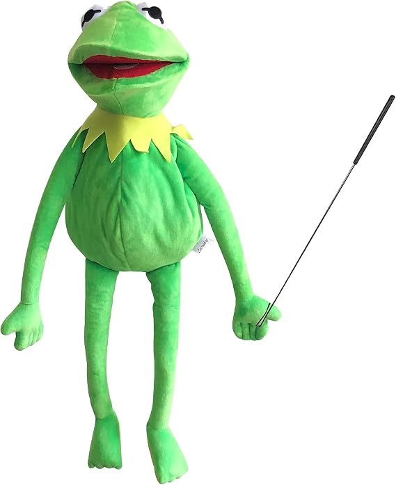 Kermit Frog Puppet with Puppet Control Rod & 50 Pcs Kermit The Frog Sticker | 24 Inches - Hand Kermit Puppet Soft Stuffed Plush Toy Set for Boys & Girls Role Play