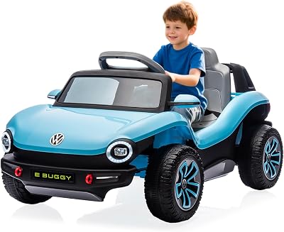 12V Electric Car for Kids with Remote Control, Volkswagen Licensed Ride on Truck Toy,1 Seater Battery Vehicle for Toddlers Ages 3,4 Wheeler Electric Car for Grass,Road & Dirt,66LBS Capacity