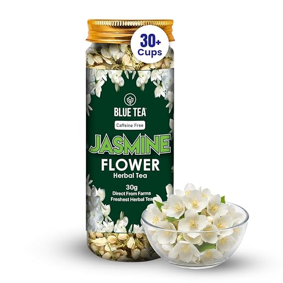 BLUE TEA - Jasmine Tea - 1.06 Oz (30 Cups) Loose | MOOD ENHANCING TEA | Caffeine Free - Skin Nourishing - Flower Based - Herbal Tea - Calming Tea - Non-GMO - Gluten Free - Vegan | Reusable Pet Jar