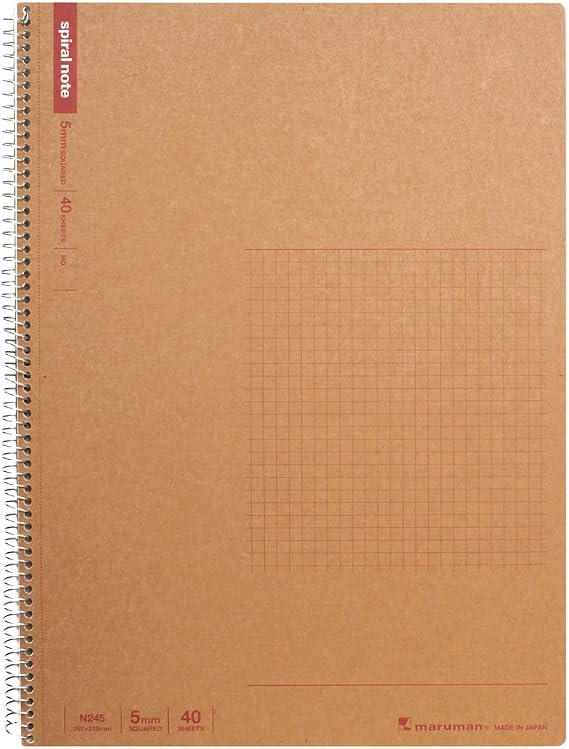Maruman N245 Notebook, Ring Notebook, 0.2 inch (5 mm), Square Ruled, Basic, A4, 40 Pieces, Set of 5