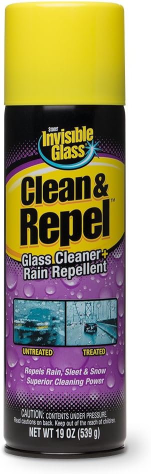 Invisible Glass 91184 Clean & Repel Aerosol Glass Cleaner and Rain Repellent, Cleans Exterior Windshields, Repels Rain, Sleet, Snow, Improves Wet Weather Driving Visibility 19 oz