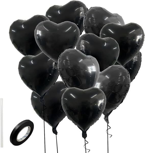 12 Pcs Party Heart Balloons,18 Inch Love Birthday Foil Balloons Decorations for Wedding Valentines Anniversary Wedding Day Party supplies(Black)