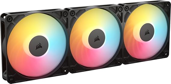 Corsair RS120-R ARGB 120mm PWM ARGB Reverse Fans Reverse Rotor, +5V ARGB Connections, Eight RGB LEDs, High Static Pressure, Daisy-Chain, Magnetic Dome Bearing, Zero RPM Mode Triple Pack Black