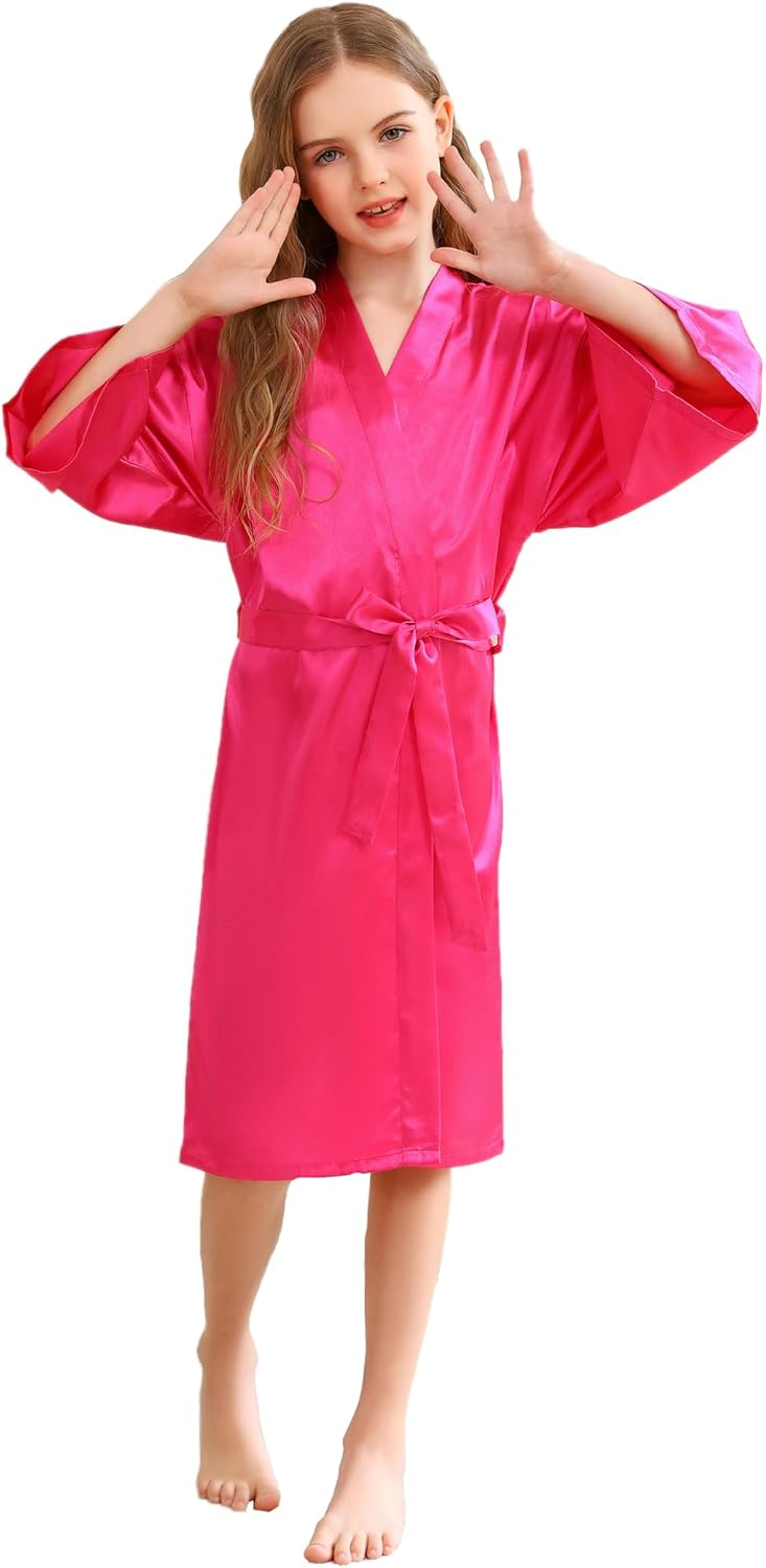CuteOn Kids Girls Satin Silky Kimono Robe for Spa Wedding Birthday Party Gifts