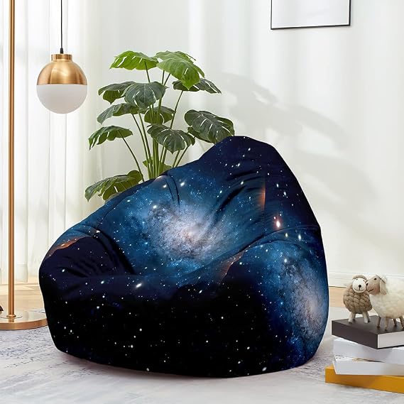 Morbuy Bean Bag Chair Cover for Kids Adults (No Filler), 3D Starry Sky Soft Lazy Sofa Bed Cover Washable Oversized Storage Bean Bag Cover for Living Room, Indoor, Outdoor (Galaxy,M)