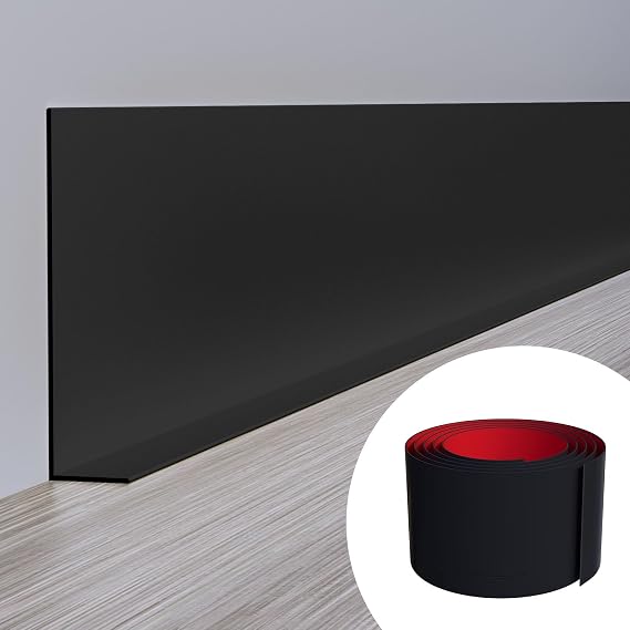 Duzzy Flexible Baseboard Molding Trim, 5 Inch(W) x 40 Feet(L) Peel and Stick Rubber Wall Trim Molding, Self-Adhesive Vinyl Wall Base Cove Base | Flexible Vinyl Rubber Cove Base, Easy Peel & Stick Install, Fits Smooth Tile Wood Marble Walls