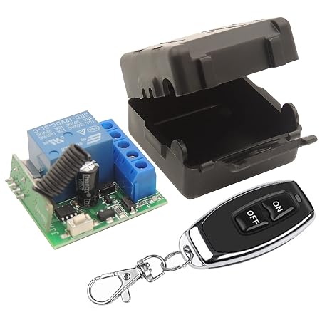 DieseRC 433Mhz Universal Wireless Remote Control Switch DC 12V 1CH RF Relay Receiver Module with 1 Transmitter, EV1527 Learning Code Remote Switch