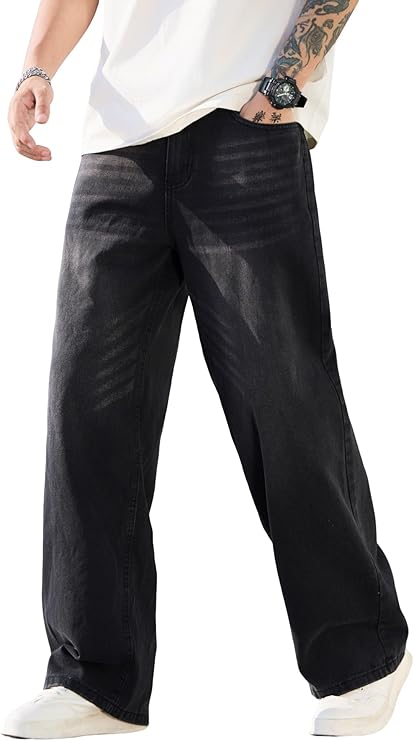 Men's Baggy Jeans Y2K Vintage Wide Leg Denim Pants Trousers | Hip Hop Loose Fit Skater Jeans 2000s Streetwear