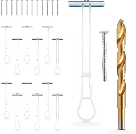1/4-20 Quick Easy Heavy Duty Toggle Anchors with Bolts - Hollow Wall Anchors with Steel Wings, Adjustable Up to 2 1/2" Thick Wall, Holds Up to 1080 Lbs, Heavy Duty Drill Bit Included (6 Pack)