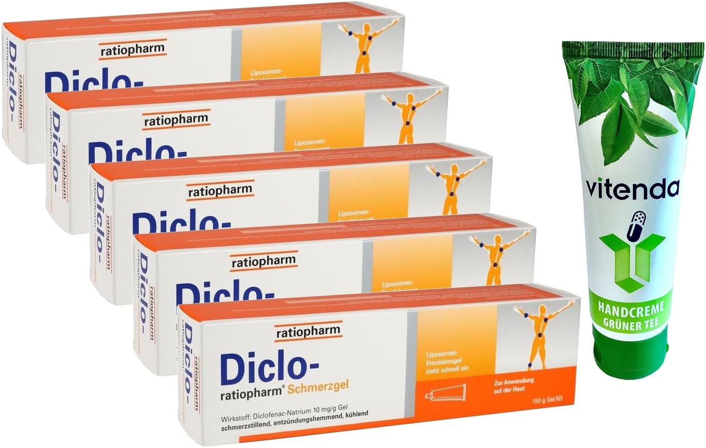 Diclo-ratiopharm Pain Gel 5 x 150 g Including Hand Cream from vitenda - For Joint and Back Pain
