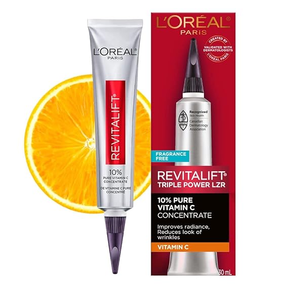 LOreal Paris Revitalift 10% Pure Vitamin C Face Serum for Brighter Skin & Reduced Wrinkles, Fragrance Free, 1 0z.