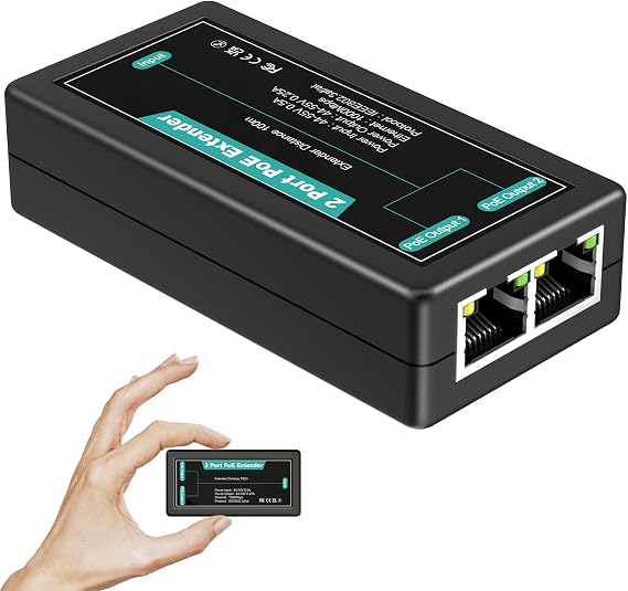 VIMIN 2-Port Gigabit PoE Extender, 1 in 2 Out Indoor PoE Repeater Support IEEE802.3af/at with 1000Mbps, Extend Additional 100m(328ft) of Power and Data Transmission, Plug & Play, Mini Size