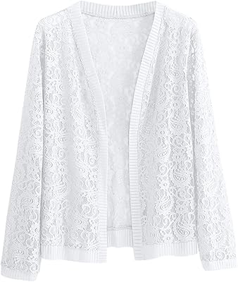 Womens Cardigan Tops Fashion Lace Floral Hollowed-out Lightweight Long Sleeves Plus Size Shirts Cardigan Jackets