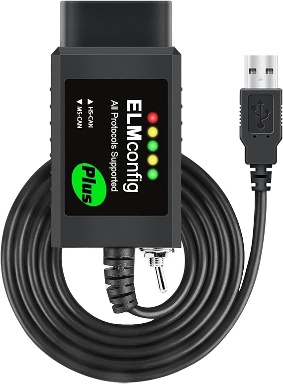 ELM327 USB Adapter OBD2 Scanner for Windows, ELMconfig FoCCCus Diagnostic Scan Tool with MS-Can/HS-Can Switch for for Scan F150 F250 car, Compatible with Ford Lincoln Mazda Mercury and etc
