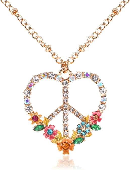 Peace Sign Heart CZ New Beginnings Lotus Necklace for Women, Heart Pendant Necklaces Flower Diamond Zirconia Love Necklace, Silver Rose Gold Chain Birthday Valentines Day Jewelry Gifts