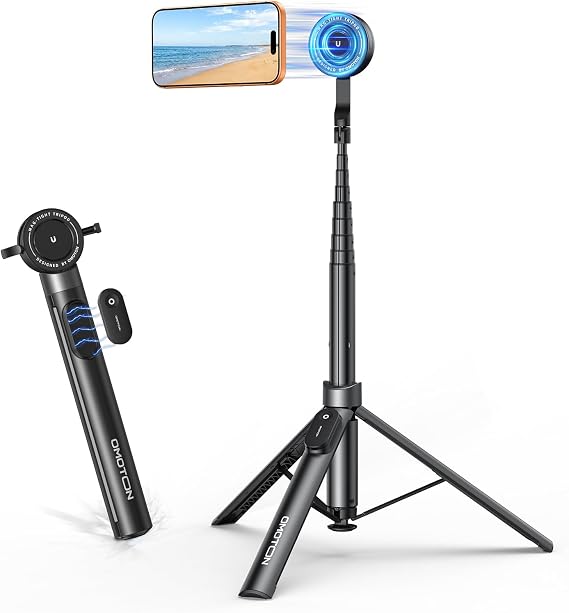 OMOTON 68" Magnetic Phone Tripod with Remote, Selfie Stick for iPhone Black