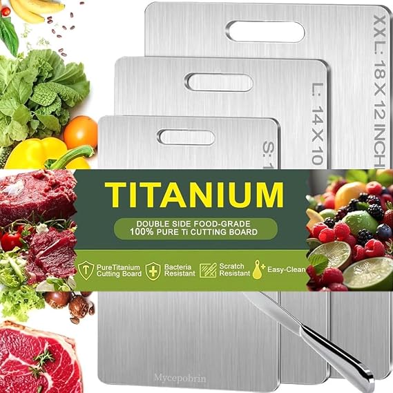 Katuchef Titanium Cutting Board, 2025 New 100% Pure Apex Titanium Cutting Boards for Kitchen, Double Sided Chopping Board for Cutting Meat Vegetable Fruit, Easy to clean(S+L+XXL）