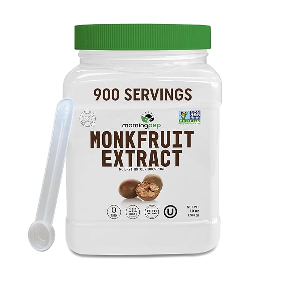Morning Pep 100% Pure Monk Fruit extract sweetener, No Erythritol, Monkfruit Extract Powder, NON-GMO Project Verified, Keto Certified, OU kosher, No Fillers Zero Calories | Over 900 Servings | 10 oz