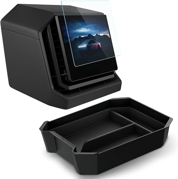 Spigen Center Console Organizer Tray (TOP) Bundle with Tempered Glass Screen Protector [GlasTR Slim] (9.4 inch Rear Touchscreen) Designed for Tesla Cybertruck