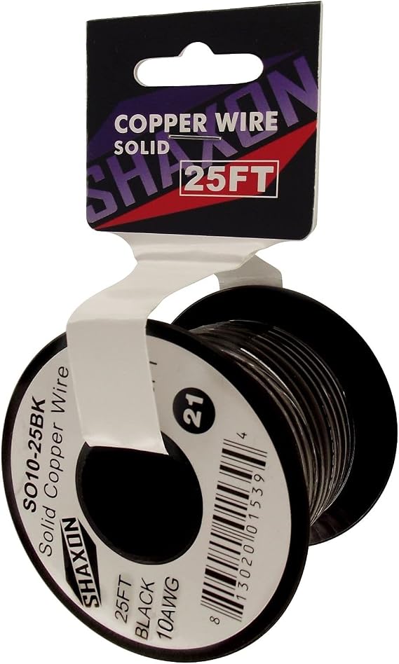 Shaxon SO10-25BK Solid Copper Wire on Spool, 25-Feet, Black