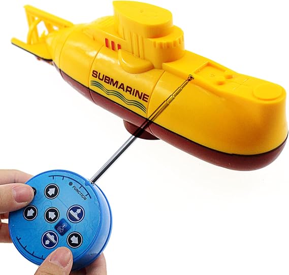 Tipmant Mini RC Submarine Toy Remote Control Boat Underwater Electric Diving Water Fish Tank Kids Birthday Gift (Yellow)