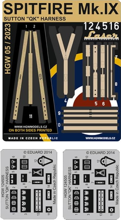 HGW 124516 1/24 Seatbelts for Spitfire Mk IX pre-Cut Laser Double-Sided Printing