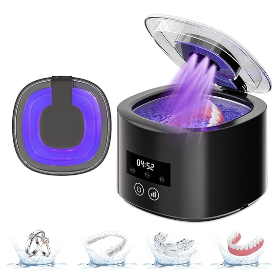 Ultrasonic denture cleaner, Retainer Cleaner Machine for Dentures, Mouth Guards, Braces, Toothbrush Heads, Jewelry, 45kHz Retainer Cleaning, 3 Modes for All Denture Appliances (Black)