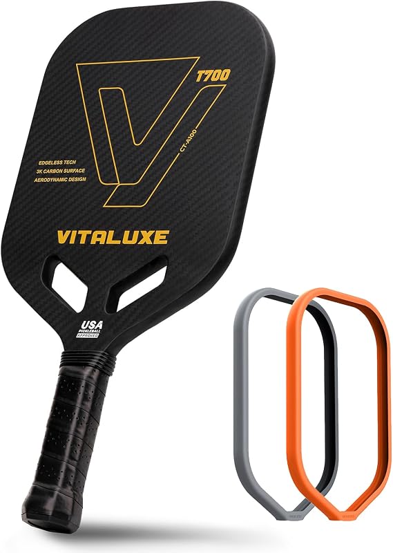 T700 Raw Carbon Fiber Pickleball Paddle, Edgeless 3K Textured Carbon Friction Surface, Thermoformed Raquette Pickleball with Aerodynamic Design used for tournament, Power & Control & Spin Max