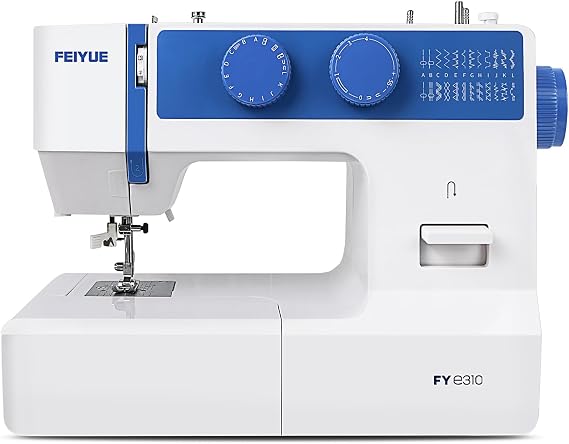 FEIYUE FYe310 Full Size Sewing Machine, Foot Pedal | Heavy Duty & Portable, 3 Bobbins & 5 Included Sewing Feet (Blue)
