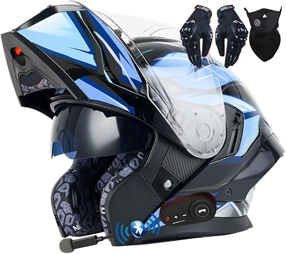 Bluetooth Flip-up Modular Motorcycle Helmet ECE Approved Front Helmet Anti-fog Visor Tinted Racing Crash Karting Full Face Motorbike Helmets XXL