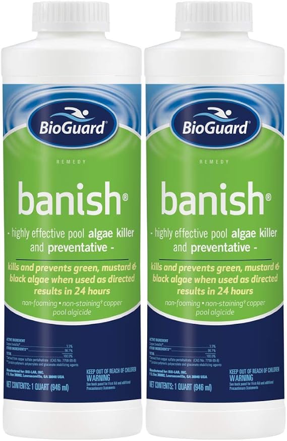 BioGuard Banish Pool Algae Preventative, 1 Quart, 2 Pack | Fast-Acting, Non-Foaming, Keeps Water Clear, Provides Effective Control of Algae Growth
