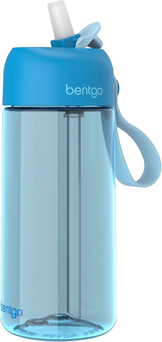 Bentgo Kids Water Bottle - Leak-Proof, Durable Tritan PFAS- & BPA-Free 15 fl oz, Kids/Toddlers Ages 3+ for School & Sports; Bite & Sip Spout, Carrying Handle, Dishwasher Safe (Blue)