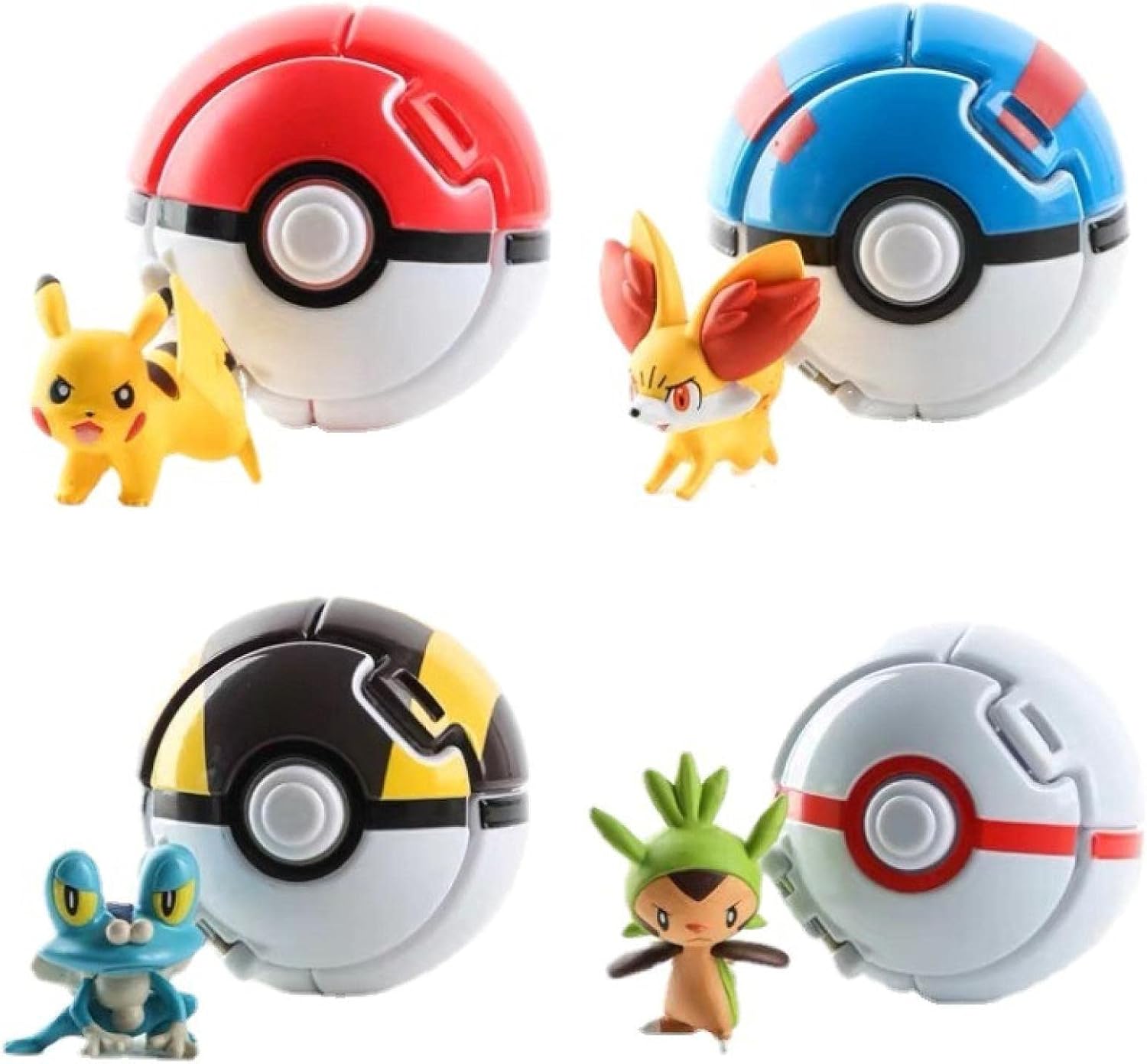 4PcsSet Pokemon Ball Poke Ball Explosion Deformation Toy Action Figure 7Cm, Pikachu Figure Children Birthday Gift