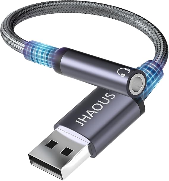 USB External Stereo Sound Card Adapter, Plug & Play JHAOUS | USB to 3.5mm Jack Audio Adapter, No Drivers Needed, 3.5mm Headphone & Mic Jacks, Compatible for Windows & Mac, Laptop, Desktops, Linux,PS5