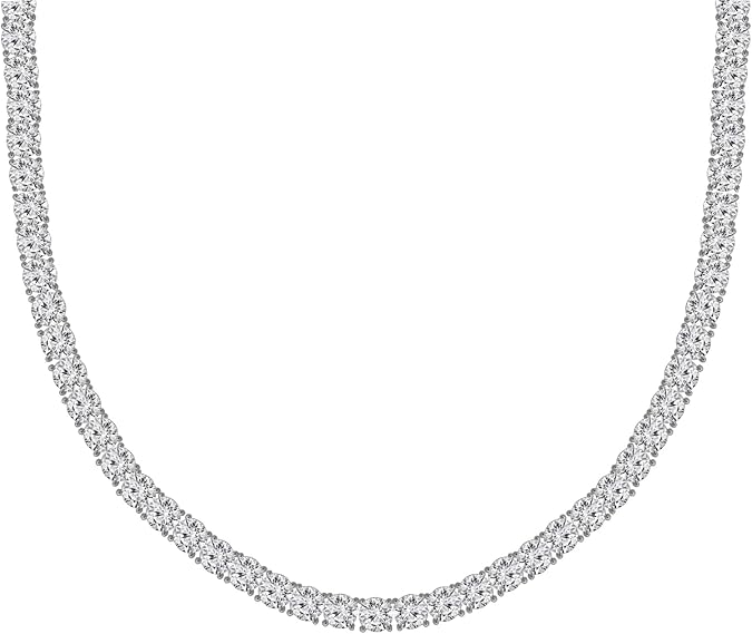 DIAMONBLISS 14K Gold or Rhodium Plated Tennis Necklace | Classic Necklace for Women and Men | 3mm-5mm Round Cut Cubic Zirconia CZ Simulated Diamond