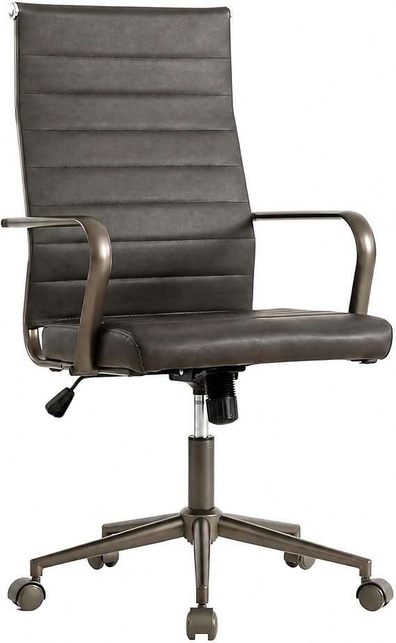 Okeysen Leather Office Desk Chair, Ergonomic Mid Century Modern Conference Room Chairs, Executive Ribbed Height Adjustable Swivel Rolling Chair for Home Office.