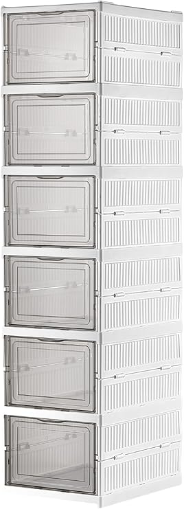 Deconox 6 Katlı, Katlanabilir Ayakkabılık, Taşınabilir Çok Amaçlı, Geniş, Katlanabilir Dolap ve Raf, Katlanır Taşınabilir Premium Portatif Organizer Ayakkabılık (25,5cm x 34,5cm x 105,5cm) (BEYAZ)