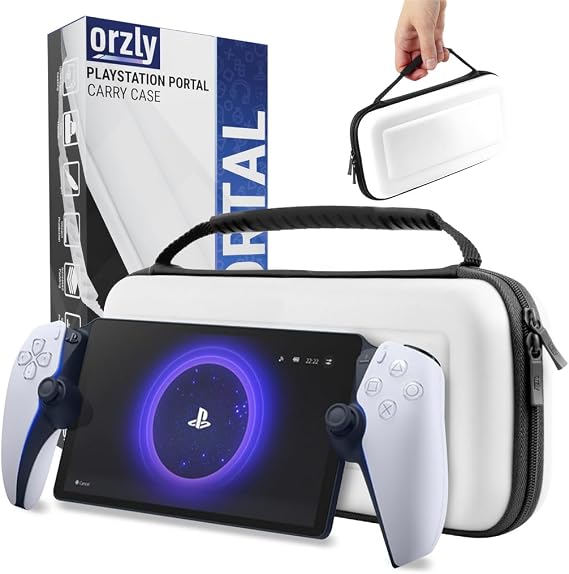 Carry Case designed for Playstation Portal remote player for PS5 Console hold accessories and offers Travel and Storage Protection for headset charger headset & more - WHITE/BLACK - Gift box edition