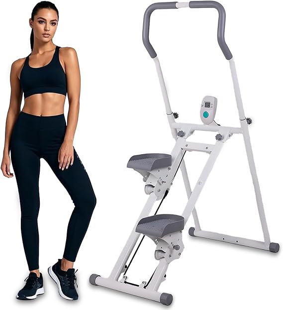 Stair Stepper for Home Gym Exercise, Folding Cardio Mini Stair Stepper Machine with Extended Step Range, Version Vertical Climber Machine for Full-Body Workout, Adjustable Handlebar & Pedals