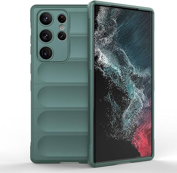 Coverzone Samsung Galaxy S23 Ultra İle Uyumlu Kılıf TPU Oyuklu Arka Yüzey Z-Etnik Esnek Silikon Kapak Galaxy S23 Ultra için O-tto Prime Silikon Kılıf Koyu Yeşil
