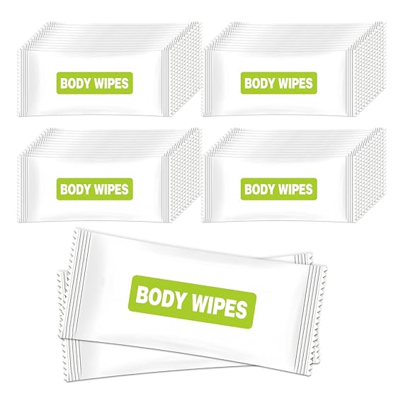 Body Wipes Individually Wrapped, 50 Pack Large Adult Bathing Wipes | No Rinse, Aloe Vera Extract, Odor Removal, for Fitness, Travel and Camping