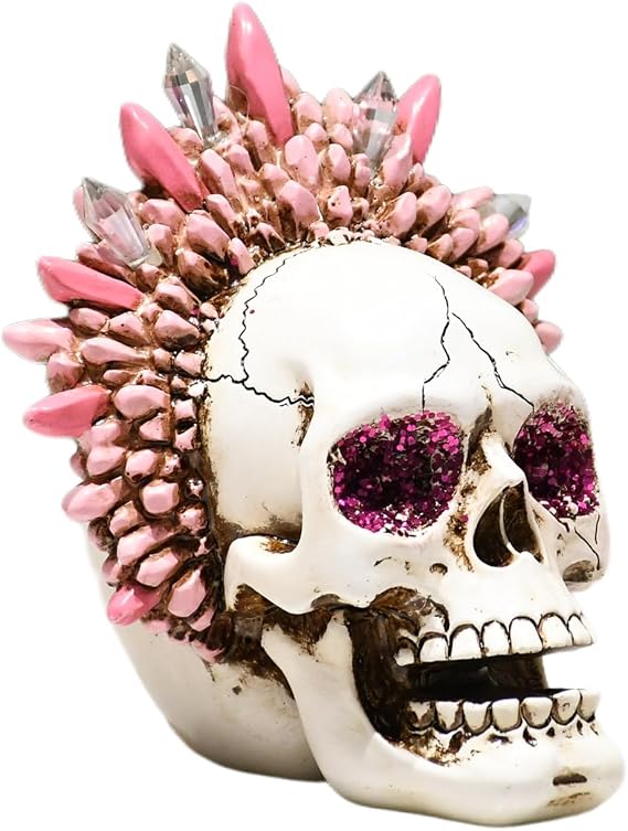 Skull Head Sculpture, Halloween & Gothic Decor, Creative Desktop Ornament, Resin Human Head Bone Model for Home Decoration, Bookshelf and Desktop, Model Anatomical Medical Skeleton Pink