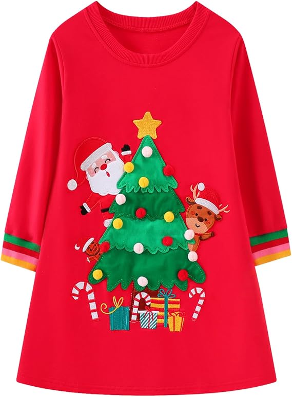 HILEELANG Toddler Girl Christmas Dress Long Sleeve Fall Winter Cotton Casual BasicTunic Shirt Dresses